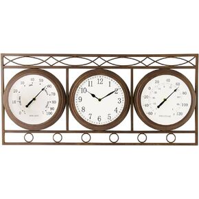 BESTIME 66285A Three-in-one Metal Wall Clock.Thermometer,Hygrometer,Weatherproof,Indoor,Outdoor,Weather Resistant.Whether Industrial,Country,Rustic.
