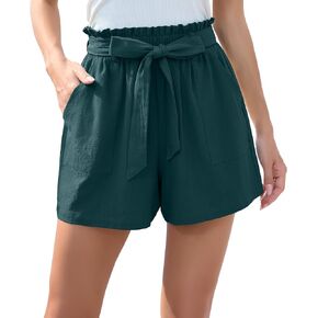 HIYIYEZI Women Casual Shorts Bowknot Tie Waist Summer Shorts with Pockets