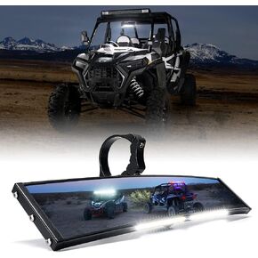 Xprite 9" Aluminum UTV Rear View Center Mirror w/Interior Lights, Curved Rearview Mirror fits 1.75" - 2" Mount for Polaris RZR SXS Can-Am X3 Arctic Cat Kawasaki Yamaha Honda, Patent Design