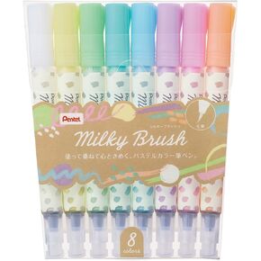 Pentel GFH-P8ST Milky Brush Colored Brush Pen, 8 Colors
