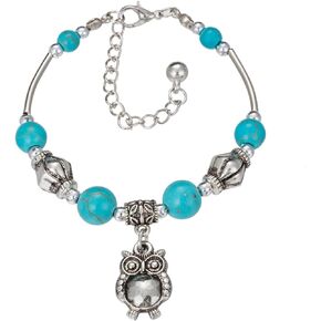 Turquoise Bracelet for Women Girls Unique Charm Natural Blue Turquoise Adjustable Beaded Imitation Gemstone Butterfly Bracelet Handmade Boho Vintage Owl Animal Bracelet