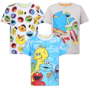 Sesame Street Boys 3 Pack Short Sleeve Crew Neck T-Shirt for Toddler and Big Kids