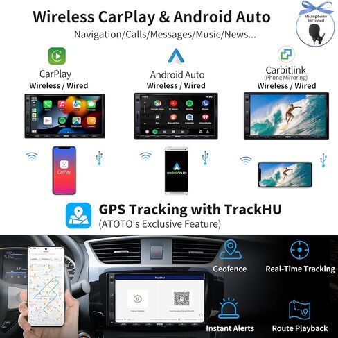 [جديد] ATOTO S8G2A74SD قياسي 7 بوصات ستيريو سيارة مزدوج DIN نظام ملاحة Android داخل لوحة القيادة، CarPlay اللاسلكي وAndroid Auto، توصيل USB، 2 بلوتوث، رؤية خلفية عالية الدقة مع LRV، SCVC، 3G + 32G in Kuwait
