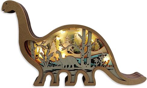 Dinosaurs Wooden Animal Statue Decor, Dinosaurs 3D Cute Design for Home, Office Farmhouse Wall Decoration, Wooden Animal Decor Ideal Gift for Little Boys & Girls (Dinosaurs+Light) in Kuwait