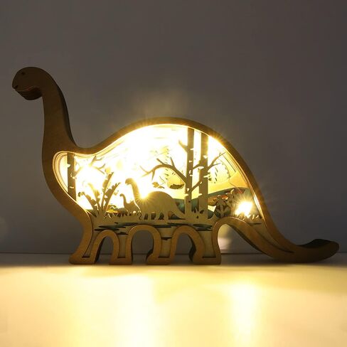 Dinosaurs Wooden Animal Statue Decor, Dinosaurs 3D Cute Design for Home, Office Farmhouse Wall Decoration, Wooden Animal Decor Ideal Gift for Little Boys & Girls (Dinosaurs+Light) in Kuwait