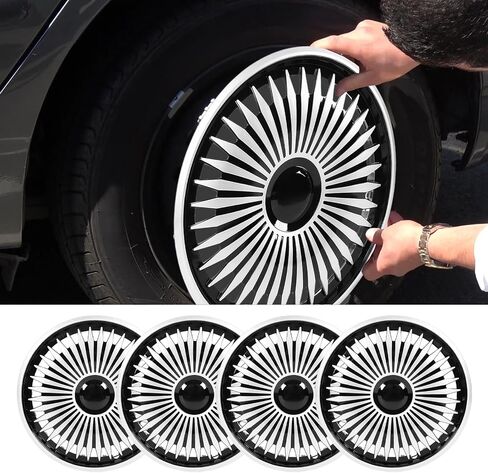 Car Steering Wheel Cover, 4 Pcs Wheel Rim Skin Cover Hub Silver Universal 15 in Wheel Covers Hub Caps for 500 and Most Cars in Saudi Arabia