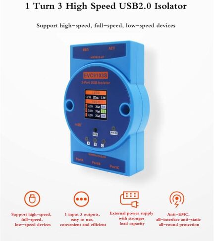 Industrial Grade High Speed USB2.0 Isolator 1 to 3 Ports USB Isolated Hub Max Speed Up to 480Mbps (EVC9103B) in Kuwait