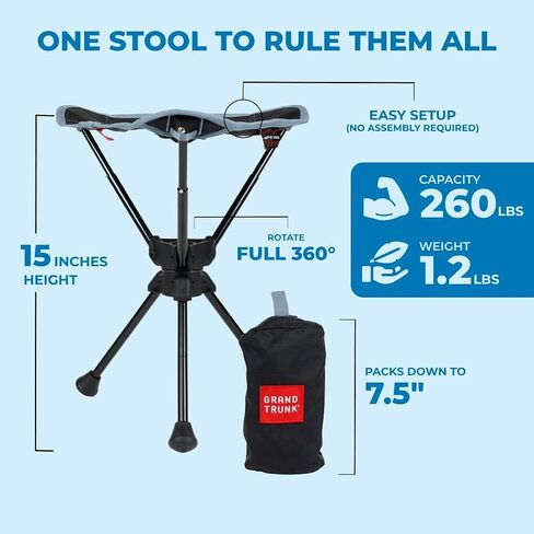 GRAND TRUNK Compass 360 UC Stool, Full Swivel, Ultra Compact, Easy Setup & Packable for Outdoors, Work & Play (Storm) in Saudi Arabia