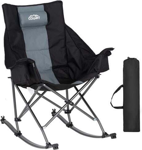 Oversized Rocking Camping Chair,Fully Padded Rocking Chair with Cooler Bag,Cup Holder,Heavy Duty Folding Lawn Chair, Portable Recliner Rocker with Carry Bag for Camp/Picnic, Support 330 lbs in Saudi Arabia