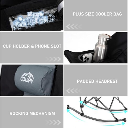 Oversized Rocking Camping Chair,Fully Padded Rocking Chair with Cooler Bag,Cup Holder,Heavy Duty Folding Lawn Chair, Portable Recliner Rocker with Carry Bag for Camp/Picnic, Support 330 lbs in Saudi Arabia