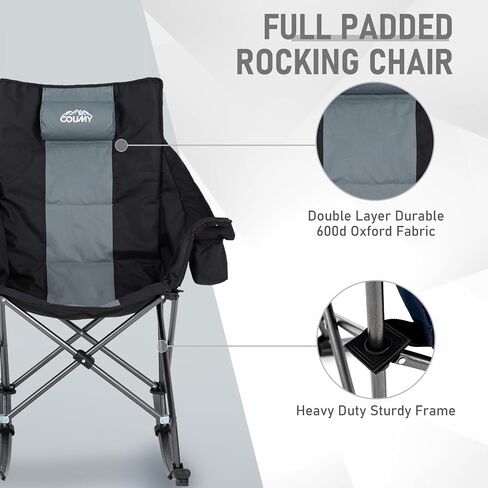 Oversized Rocking Camping Chair,Fully Padded Rocking Chair with Cooler Bag,Cup Holder,Heavy Duty Folding Lawn Chair, Portable Recliner Rocker with Carry Bag for Camp/Picnic, Support 330 lbs in Saudi Arabia