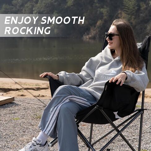 Oversized Rocking Camping Chair,Fully Padded Rocking Chair with Cooler Bag,Cup Holder,Heavy Duty Folding Lawn Chair, Portable Recliner Rocker with Carry Bag for Camp/Picnic, Support 330 lbs in Saudi Arabia