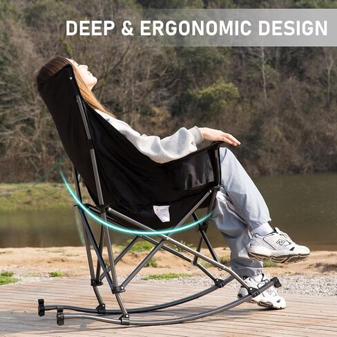 Oversized Rocking Camping Chair,Fully Padded Rocking Chair with Cooler Bag,Cup Holder,Heavy Duty Folding Lawn Chair, Portable Recliner Rocker with Carry Bag for Camp/Picnic, Support 330 lbs in Saudi Arabia