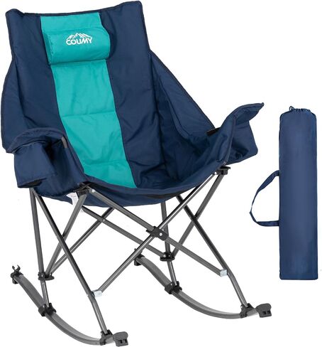 Oversized Rocking Camping Chair,Fully Padded Rocking Chair with Cooler Bag,Cup Holder,Heavy Duty Folding Lawn Chair, Portable Recliner Rocker with Carry Bag for Camp/Picnic, Support 330 lbs in Saudi Arabia