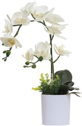 Omygarden White Orchid Artificial Flowers in Pot, Fake Plastic Orchid Flowers, Decoration for Home Office Wedding(White 2 Bouquets) in Saudi Arabia