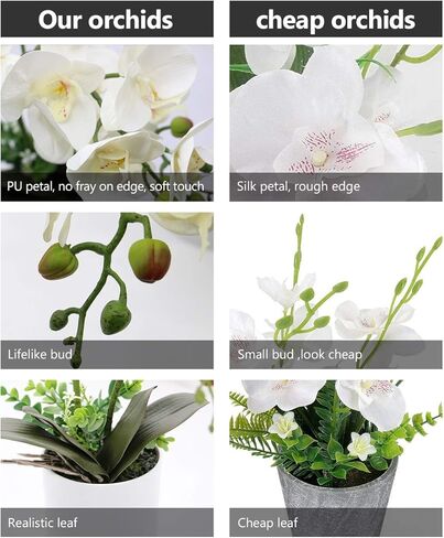 Omygarden White Orchid Artificial Flowers in Pot, Fake Plastic Orchid Flowers, Decoration for Home Office Wedding(White 2 Bouquets) in Saudi Arabia