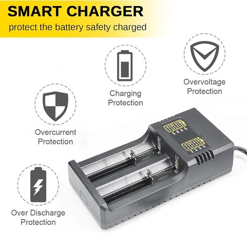شاحن بطارية 2 خليج، شاحن ذكي سريع بشاشة LCD للبطاريات القابلة لإعادة الشحن (فتحتان) in Kuwait