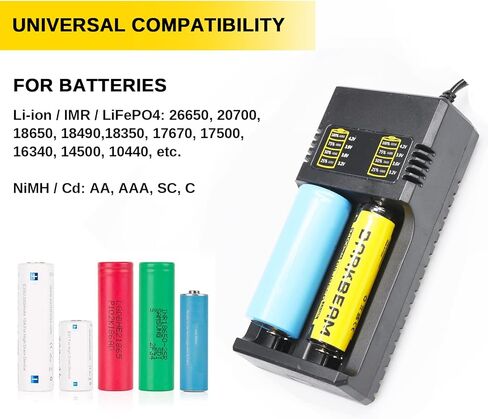 شاحن بطارية 2 خليج، شاحن ذكي سريع بشاشة LCD للبطاريات القابلة لإعادة الشحن (فتحتان) in Kuwait