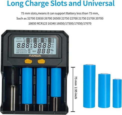 شاحن بطارية 4 Bay 26650 21700 مع اختبار السعة، شاحن FUGASUN 4 Bay PD Fast/QC 3.0 شاحن بطارية 18650 26650 شاحن لـ 32700 32650 26700 22700 21750 20700 Ni-MH مع لوح حماية in Kuwait