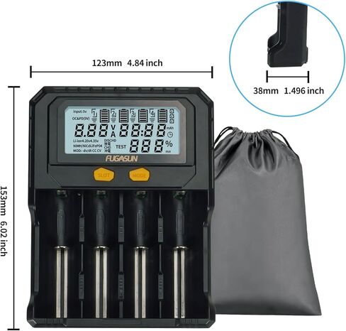 شاحن بطارية 4 Bay 26650 21700 مع اختبار السعة، شاحن FUGASUN 4 Bay PD Fast/QC 3.0 شاحن بطارية 18650 26650 شاحن لـ 32700 32650 26700 22700 21750 20700 Ni-MH مع لوح حماية in Kuwait