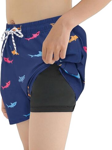 American Trend Boys Swim Trunks with Compression Liner Swim Shorts Quick Dry Swimsuit Swimwear Bathing Suit Kids Youth Short in Saudi Arabia