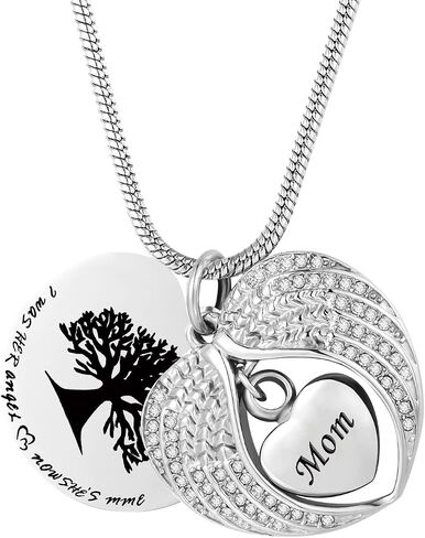 Tree of Life Urn Necklace -Angel Wing Diamond Cremation Jewelry Keepsake Memorial Pendant in Saudi Arabia