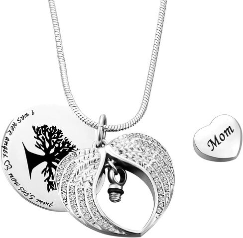 Tree of Life Urn Necklace -Angel Wing Diamond Cremation Jewelry Keepsake Memorial Pendant in Saudi Arabia