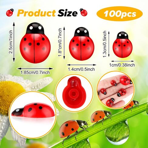 100 Pcs Mini Ladybugs, Flatback Resin Daisy Ladybug Decor Daisy Flower Tiny Ladybug Epoxy Pendants Mini Daisy Ornaments with Box for DIY Home Decoration Home Fairy Garden Dollhouse 3 Sizes in Saudi Arabia