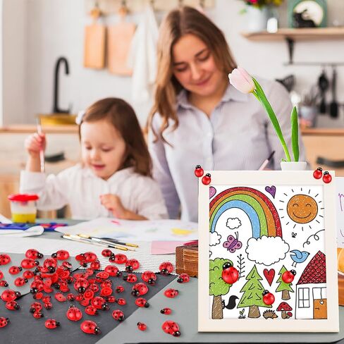 100 Pcs Mini Ladybugs, Flatback Resin Daisy Ladybug Decor Daisy Flower Tiny Ladybug Epoxy Pendants Mini Daisy Ornaments with Box for DIY Home Decoration Home Fairy Garden Dollhouse 3 Sizes in Saudi Arabia