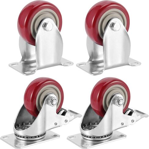 مجموعة عجلات عجلات 4 قطع مقاس 3 بوصة، قطعتان من عجلات العجلات الدوارة مع فرامل، قطعتان من عجلات العجلات الثابتة لنقل عربة الأثاث بسعة إجمالية 617 رطل in Kuwait