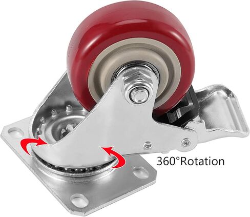 مجموعة عجلات عجلات 4 قطع مقاس 3 بوصة، قطعتان من عجلات العجلات الدوارة مع فرامل، قطعتان من عجلات العجلات الثابتة لنقل عربة الأثاث بسعة إجمالية 617 رطل in Kuwait