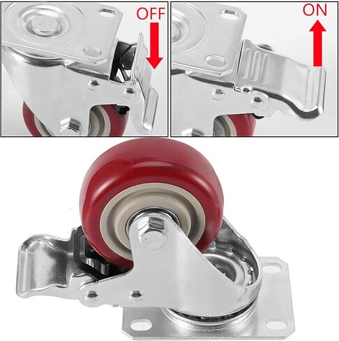مجموعة عجلات عجلات 4 قطع مقاس 3 بوصة، قطعتان من عجلات العجلات الدوارة مع فرامل، قطعتان من عجلات العجلات الثابتة لنقل عربة الأثاث بسعة إجمالية 617 رطل in Kuwait