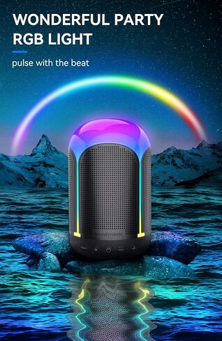 Bluetooth Speaker, Vibe Protable Wireless Speaker with RGB LED Light, IPX7 Waterproof, Rich Bass, APP Control, Bluetooth 5.0 for Party Beach Outdoor - Black in Saudi Arabia