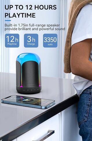 Bluetooth Speaker, Vibe Protable Wireless Speaker with RGB LED Light, IPX7 Waterproof, Rich Bass, APP Control, Bluetooth 5.0 for Party Beach Outdoor - Black in Saudi Arabia