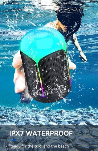 Bluetooth Speaker, Vibe Protable Wireless Speaker with RGB LED Light, IPX7 Waterproof, Rich Bass, APP Control, Bluetooth 5.0 for Party Beach Outdoor - Black in Saudi Arabia