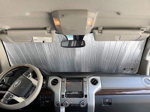 YelloPro Custom Fit Windshield Sunshade for Toyota Tundra -2007 2008 2009 2010 2011 2012 2013 2014 2015 2016 2017 2018 2019 2020 2021 - Limited SR5 Platinum TRD Pro Pickup, Sun Shade, Made in USA in Saudi Arabia