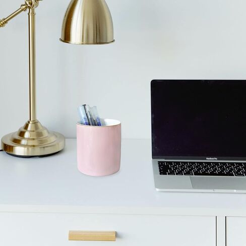 HANKOR Ceramic Pencil Holder for Desk - Cute Gold Trim Pen Aesthetic Makeup Brush Cup Holder Organizer for Desktop Storage Stationery Office Home Supplies, Black in Saudi Arabia