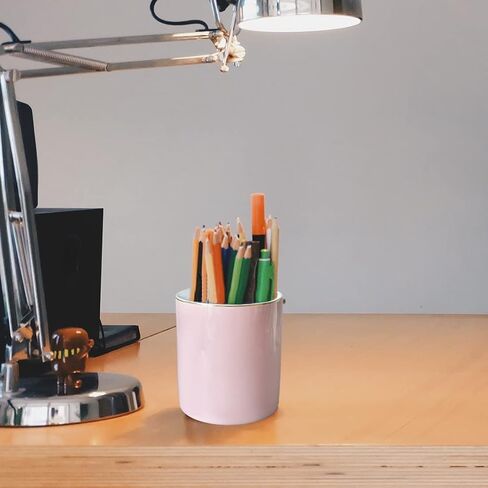 HANKOR Ceramic Pencil Holder for Desk - Cute Gold Trim Pen Aesthetic Makeup Brush Cup Holder Organizer for Desktop Storage Stationery Office Home Supplies, Black in Saudi Arabia