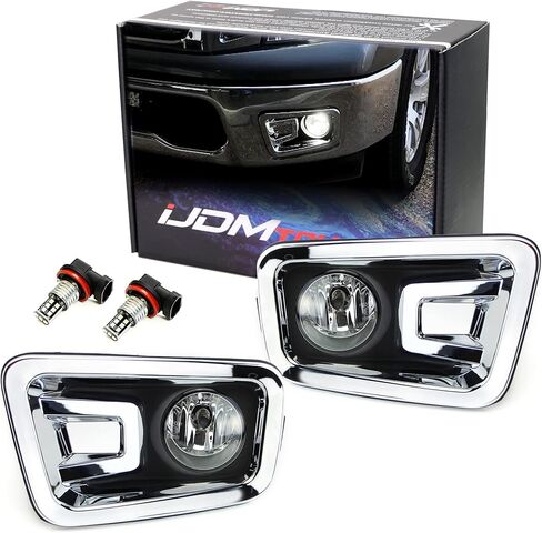 iJDMTOY مجموعة مصابيح الضباب الشفافة مع مصابيح زينون بيضاء 15-SMD LED، أغطية الحافة، مفتاح تشغيل/إيقاف، مرحل الأسلاك متوافق مع 2017-2019 Nissan Titan، Titan XD in Kuwait