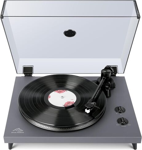 1 by ONE Rock Pigeon Record Player with Speakers, 2-Speed Belt-Drive Turntable for Vinyle Records, Built-in Phono Preamp, Moving Magnetic Cartridge AT-3600L, RCA Out in Kuwait