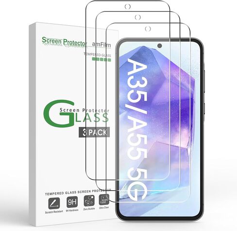amFilm 3 Pack Screen Protector for Samsung Galaxy A35/A55 5G 2024,9H Hardness Tempered Glass,Anti Scratch,Bubble Free,Easy Installation in Saudi Arabia