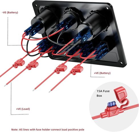 Upgrade 5 Gang Multi-Function Marine Boat Rocker Dual QC3.0 USB Charger Ports + Digital Volmeter +12V Outlet Pre-Wired Waterproof Switch Panel with Circuit Breakers for RV Car Boat Truck (Blue) in Saudi Arabia