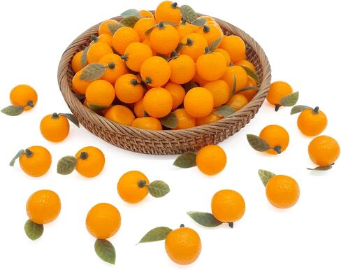 فاكهة لوريجن المزيفة، 30 قطعة برتقالية صغيرة مع أوراق فواكه بلاستيكية لتزيين المطبخ المنزلي، برتقالي صناعي نابض بالحياة طعام مزيف فواكه مصغرة مصنوعة يدويًا in Kuwait