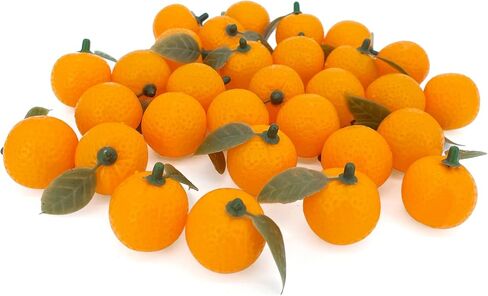 فاكهة لوريجن المزيفة، 30 قطعة برتقالية صغيرة مع أوراق فواكه بلاستيكية لتزيين المطبخ المنزلي، برتقالي صناعي نابض بالحياة طعام مزيف فواكه مصغرة مصنوعة يدويًا in Kuwait