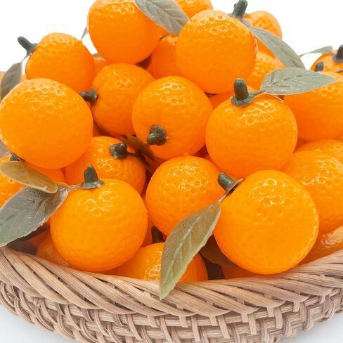 فاكهة لوريجن المزيفة، 30 قطعة برتقالية صغيرة مع أوراق فواكه بلاستيكية لتزيين المطبخ المنزلي، برتقالي صناعي نابض بالحياة طعام مزيف فواكه مصغرة مصنوعة يدويًا in Kuwait