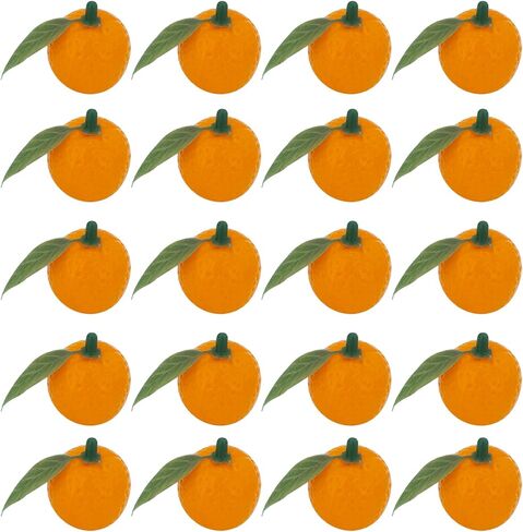 فاكهة لوريجن المزيفة، 30 قطعة برتقالية صغيرة مع أوراق فواكه بلاستيكية لتزيين المطبخ المنزلي، برتقالي صناعي نابض بالحياة طعام مزيف فواكه مصغرة مصنوعة يدويًا in Kuwait