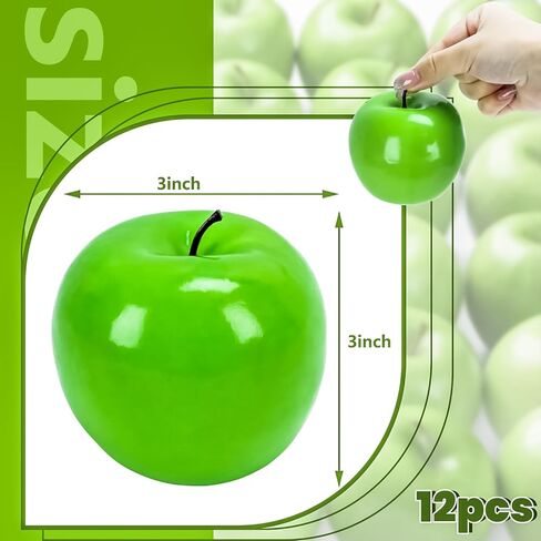 MotBach التفاح الاصطناعي، 12pcs التفاح الأخضر الاصطناعي فو الفاكهة رغوة البلاستيك التفاح الزخرفية التفاح وهمية واقعية محاكاة الفاكهة للمنزل المطبخ حزب عيد الميلاد التصوير الفوتوغرافي الديكور in Kuwait
