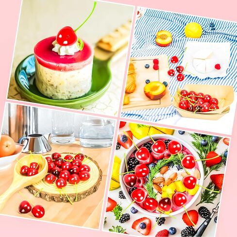 MotBach الكرز الأحمر الأسود الاصطناعي، 60 قطعة من الكرز الصناعي الكرز الأحمر الواقعي ديكور محاكاة وهمية الفاكهة الكرز الأحمر النابض بالحياة للمنزل والمطبخ وحفلات الزفاف والتصوير الفوتوغرافي in Kuwait