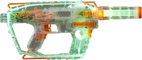 مسدس NERF Modulus Ghost Ops Evader المزود بمحرك - مسدس شفاف مضيء وامتداد للأسطوانة، يتضمن 12 سهمًا رسميًا من النخبة (حصريًا لأمازون) in Saudi Arabia