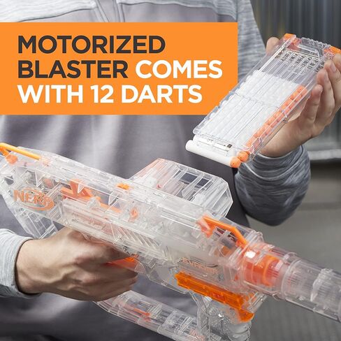 مسدس NERF Modulus Ghost Ops Evader المزود بمحرك - مسدس شفاف مضيء وامتداد للأسطوانة، يتضمن 12 سهمًا رسميًا من النخبة (حصريًا لأمازون) in Saudi Arabia